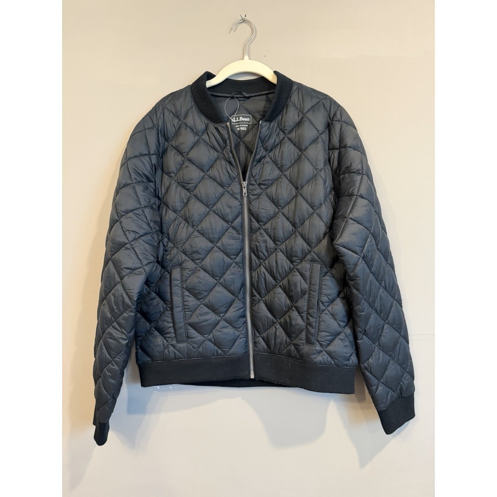 LL Bean Quilted Women's Bomber Jacket Lightweight Medium Black